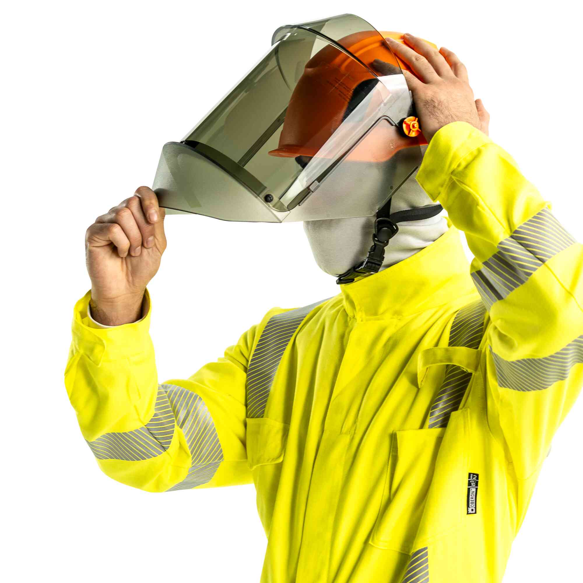 12 Cal Arc Flash Face Shield w/ Safety Helmet Adapters LifestyleImage