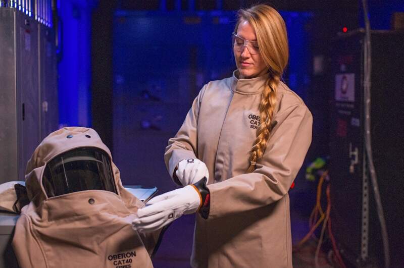 CAT 40 Cal Arc Flash Hood, Coat, and Bib Suit Set Lifestyle Image