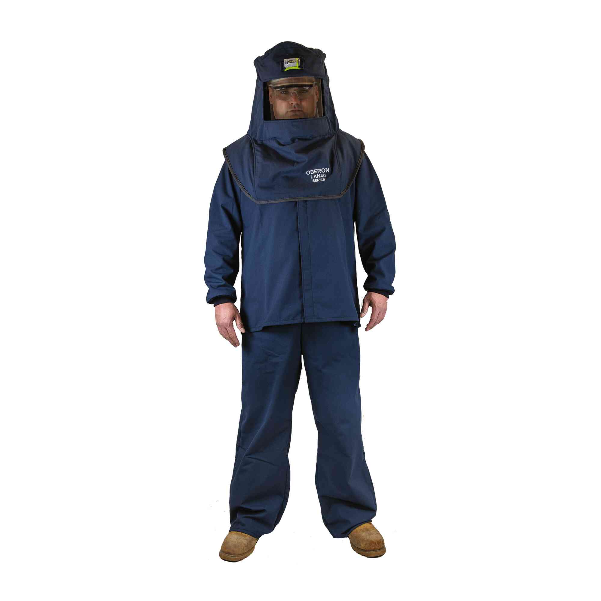LAN 40 Cal Arc Flash Hood, Coat, and Bib Suit Set w/ LED and Vent LifestyleImage