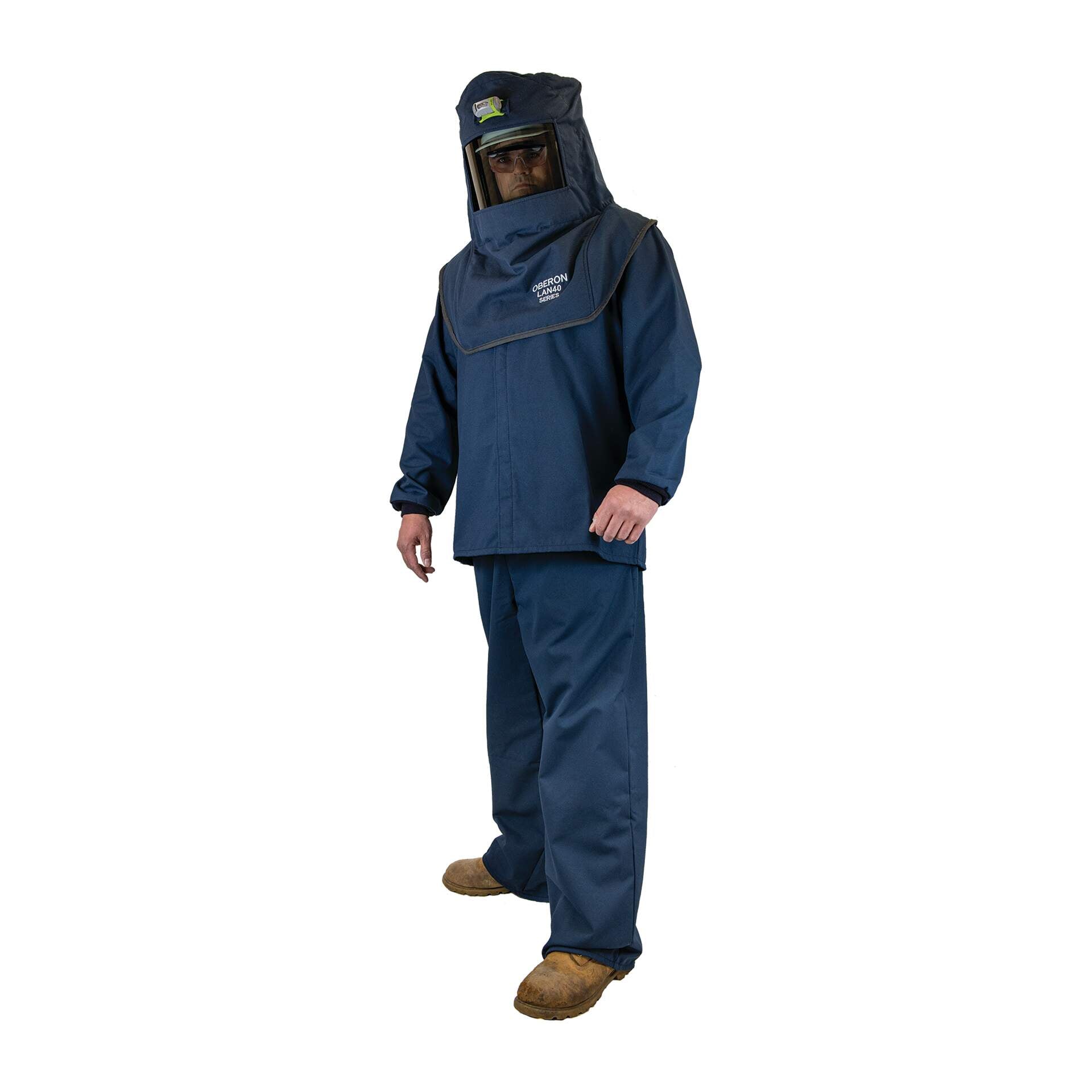 LAN 40 Cal Arc Flash Hood, Coat, and Bib Suit Set w/ LED and Vent Lifestyle Image