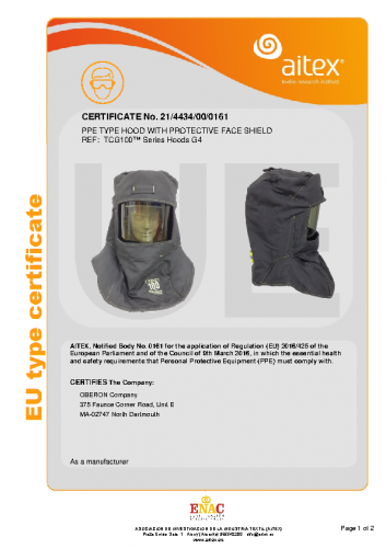 TCG100-CE-PPE Type Hood with Protective Face Shield