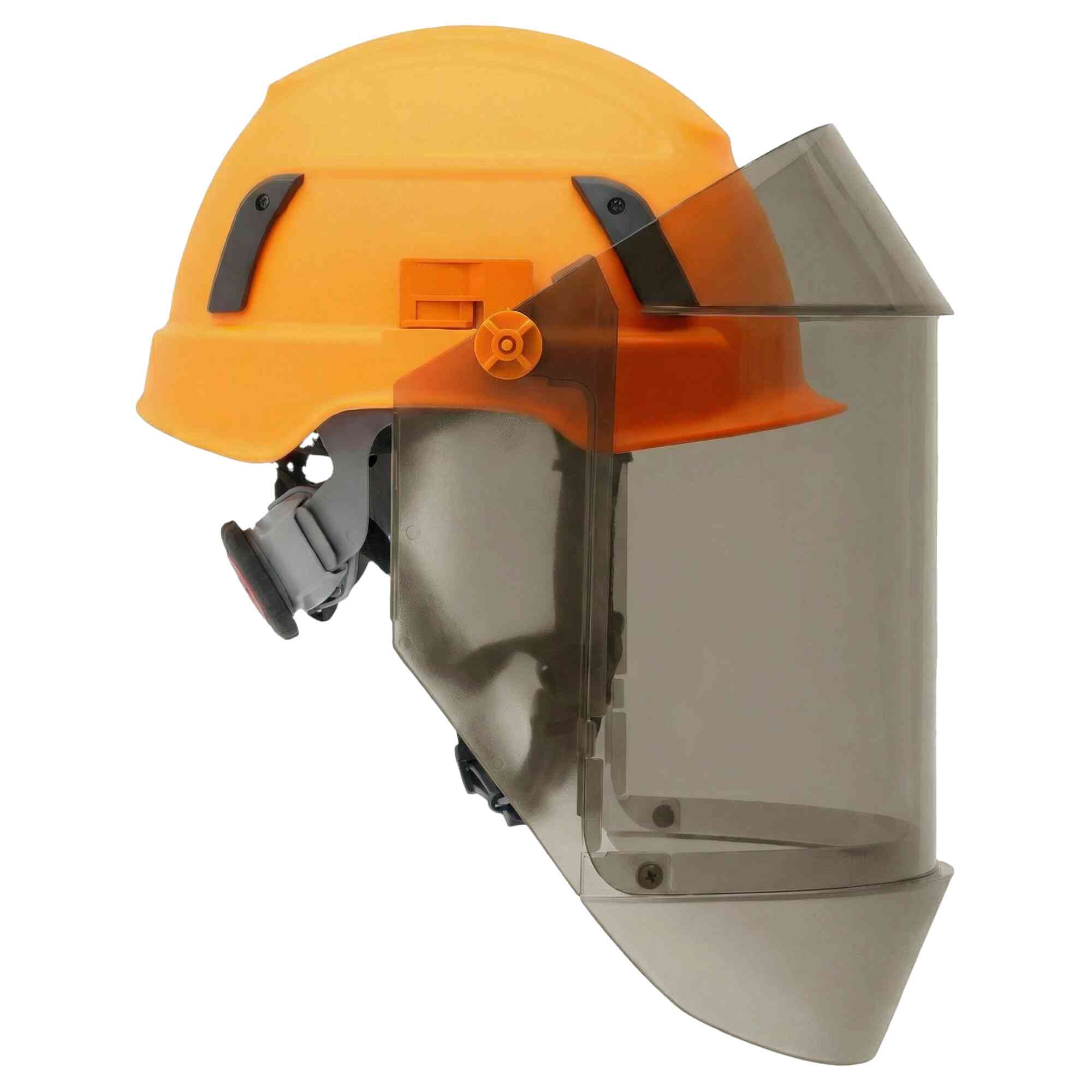 12 Cal Arc Flash Face Shields w/ Type 2 Micro Brim Safety Helmet Right Side Image