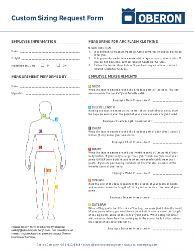 Custom Sizing Request Form