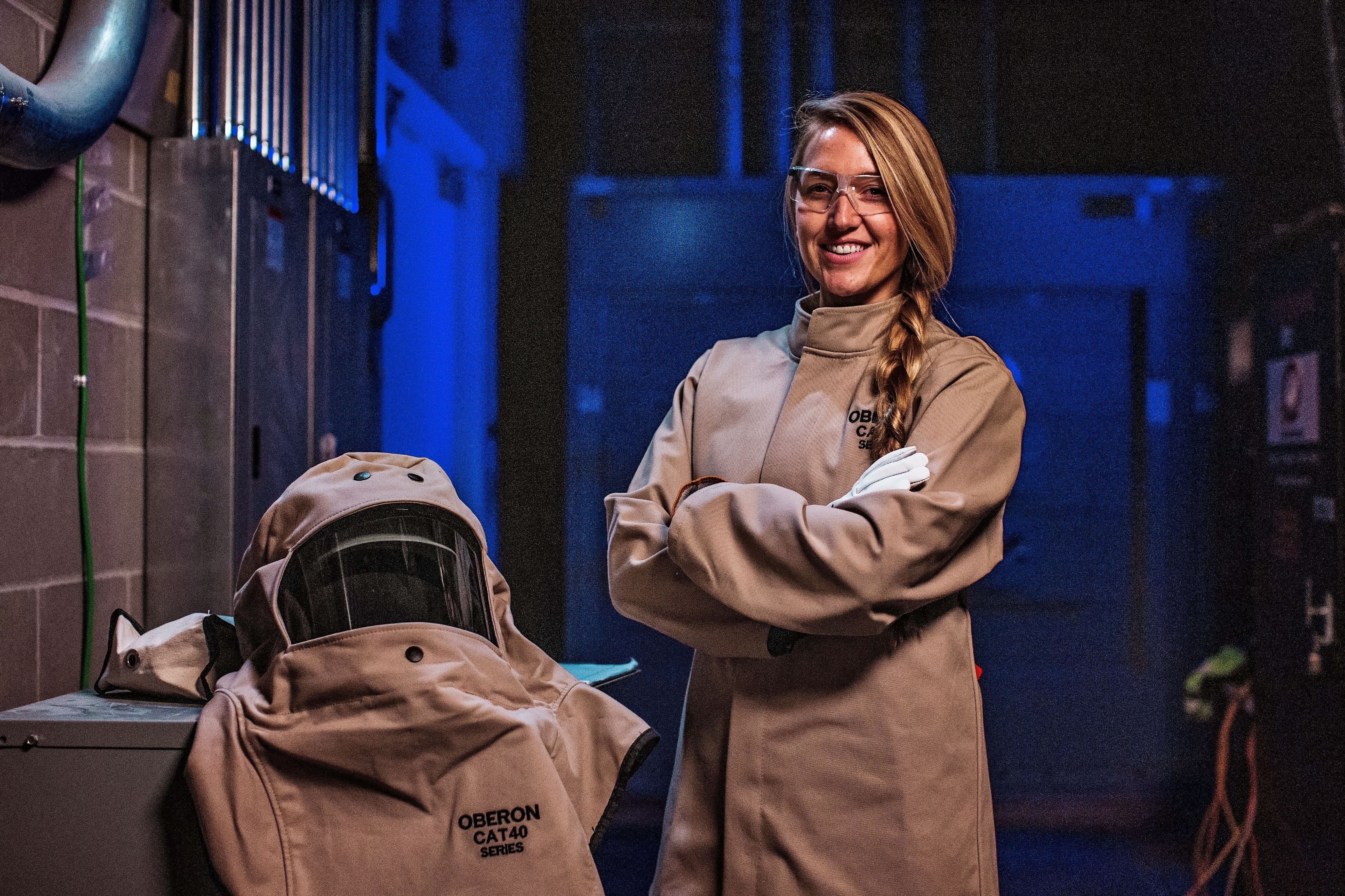 CAT 40 Cal Arc Flash Hood and Coverall Suit Set Lifestyle Image