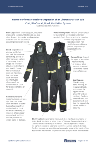 Oberon Arc Flash Suit Inspection Guide