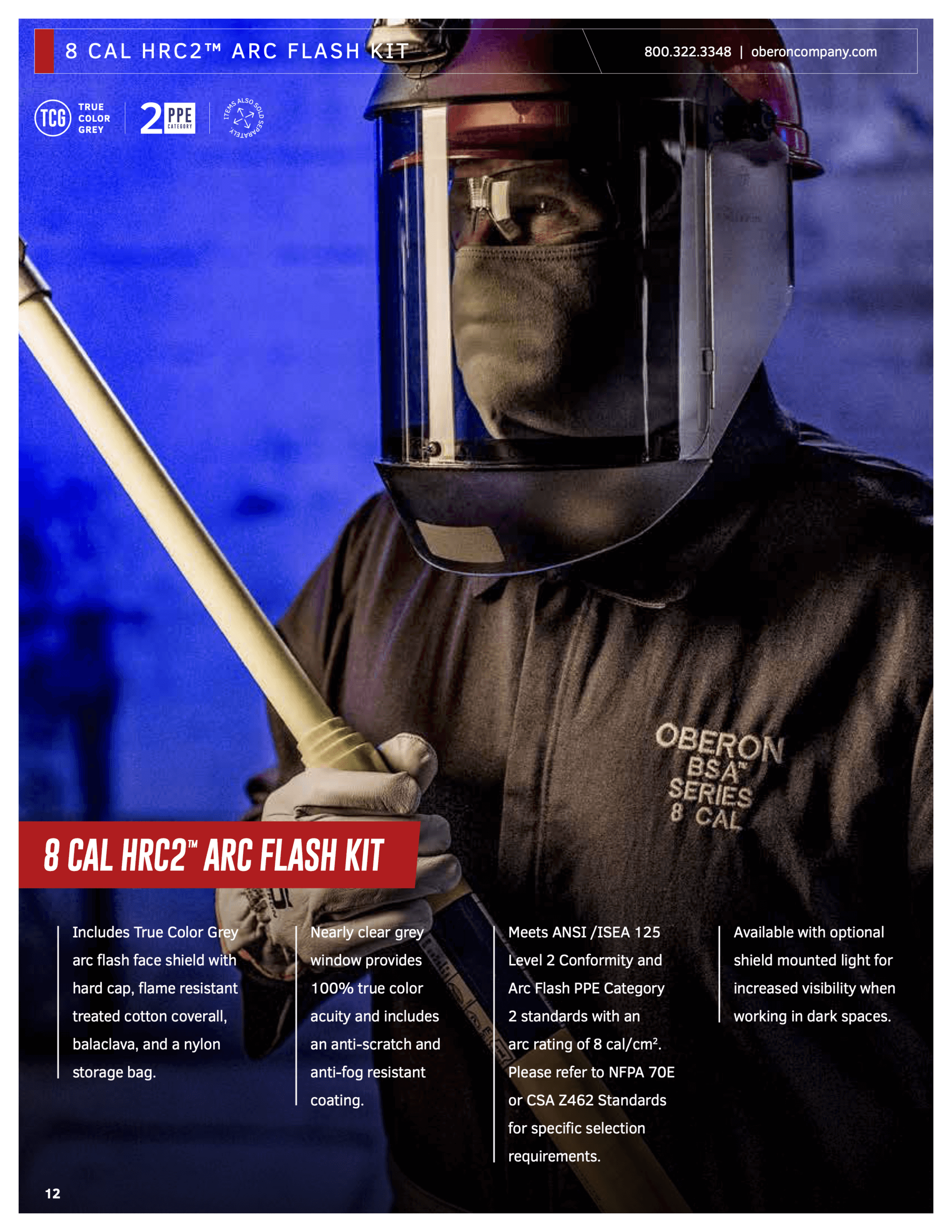 8 Cal HRC2™ Arc Flash Kit (Hard Cap, Shield, Balaclava, and Coveralls)