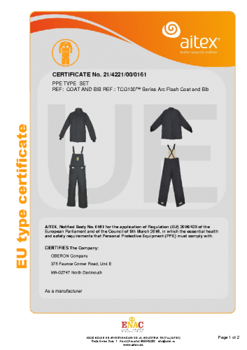 TCG100 CE Certificate Coat Bib