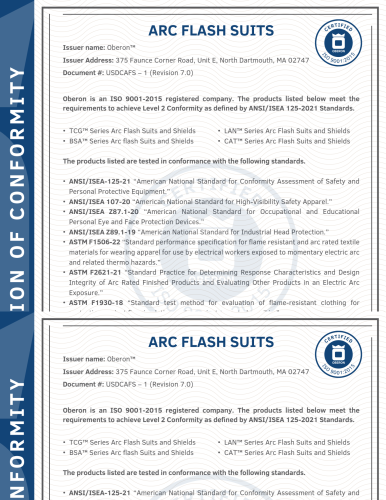 Declaration of Conformity for Arc Flash Suits V7.0